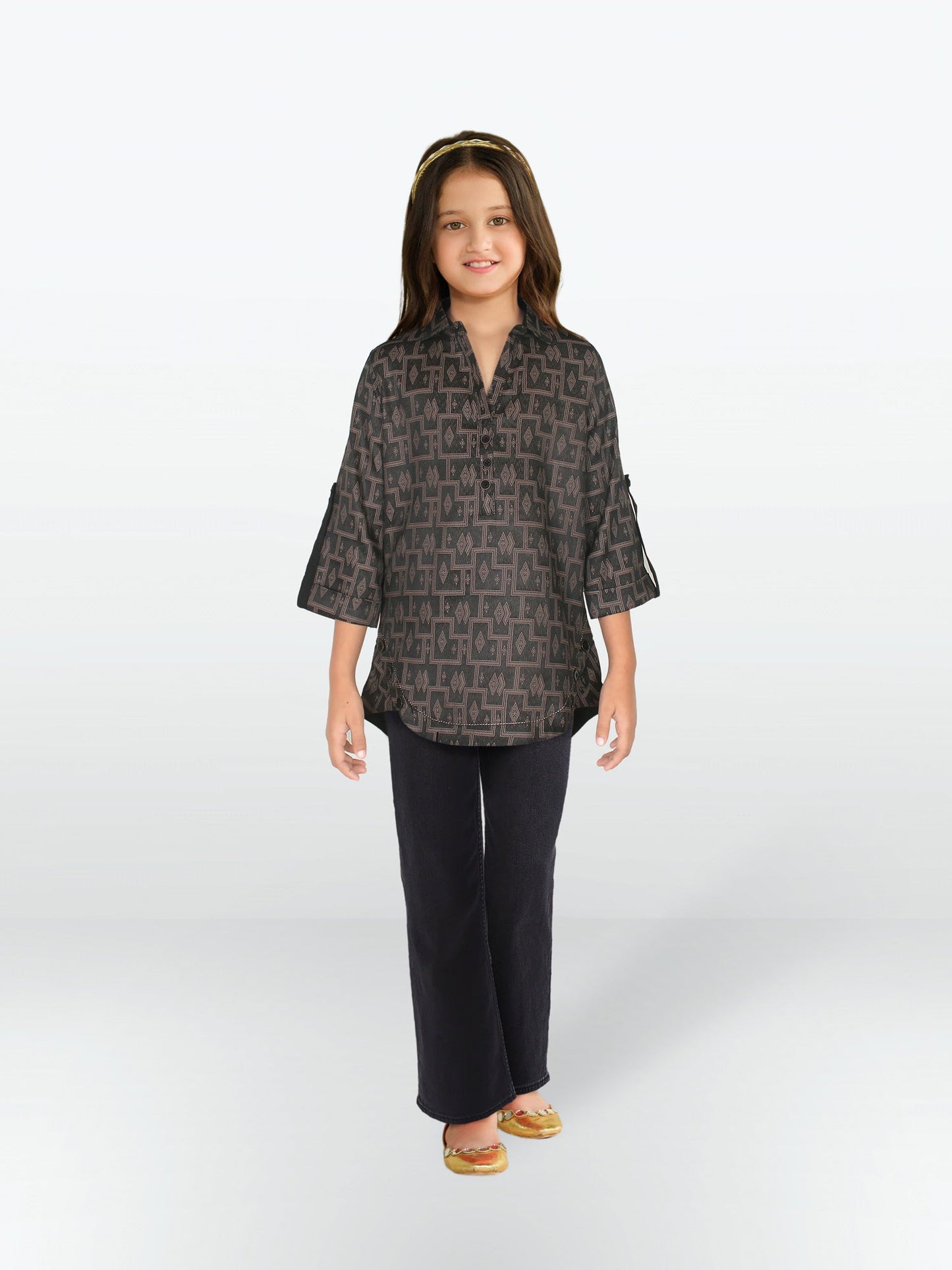 Velvour Girls Cotton Printed Stitched Tunic-VG124-B