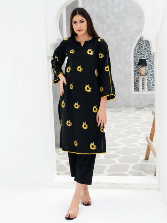 Stylish Collection Aaraish Cotton Embroidered Stitched 2-Piece Suit–Black Sunflower