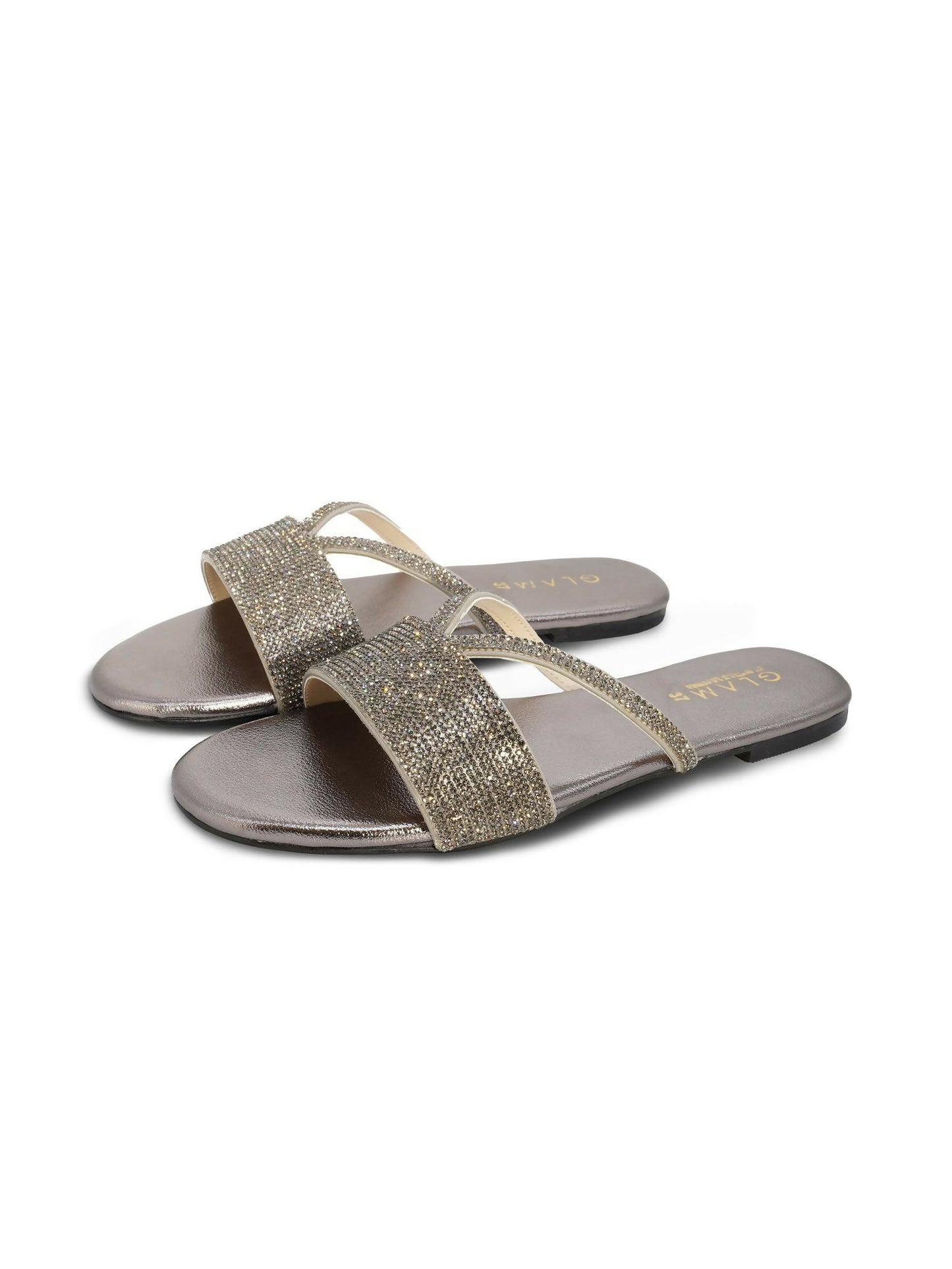 Grey with silver touch Royale Leather Women’s Slides-773
