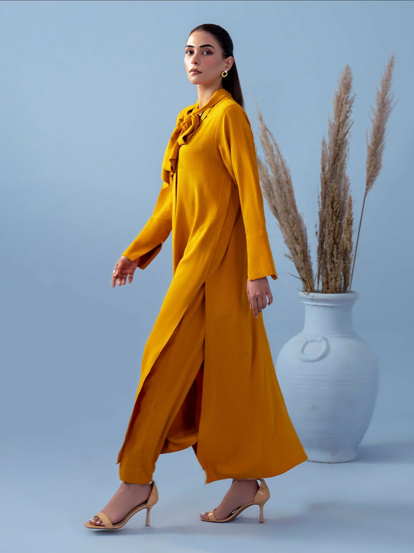 Hemstitch Georgette Stitched 2-Piece Suit-Honey Bee