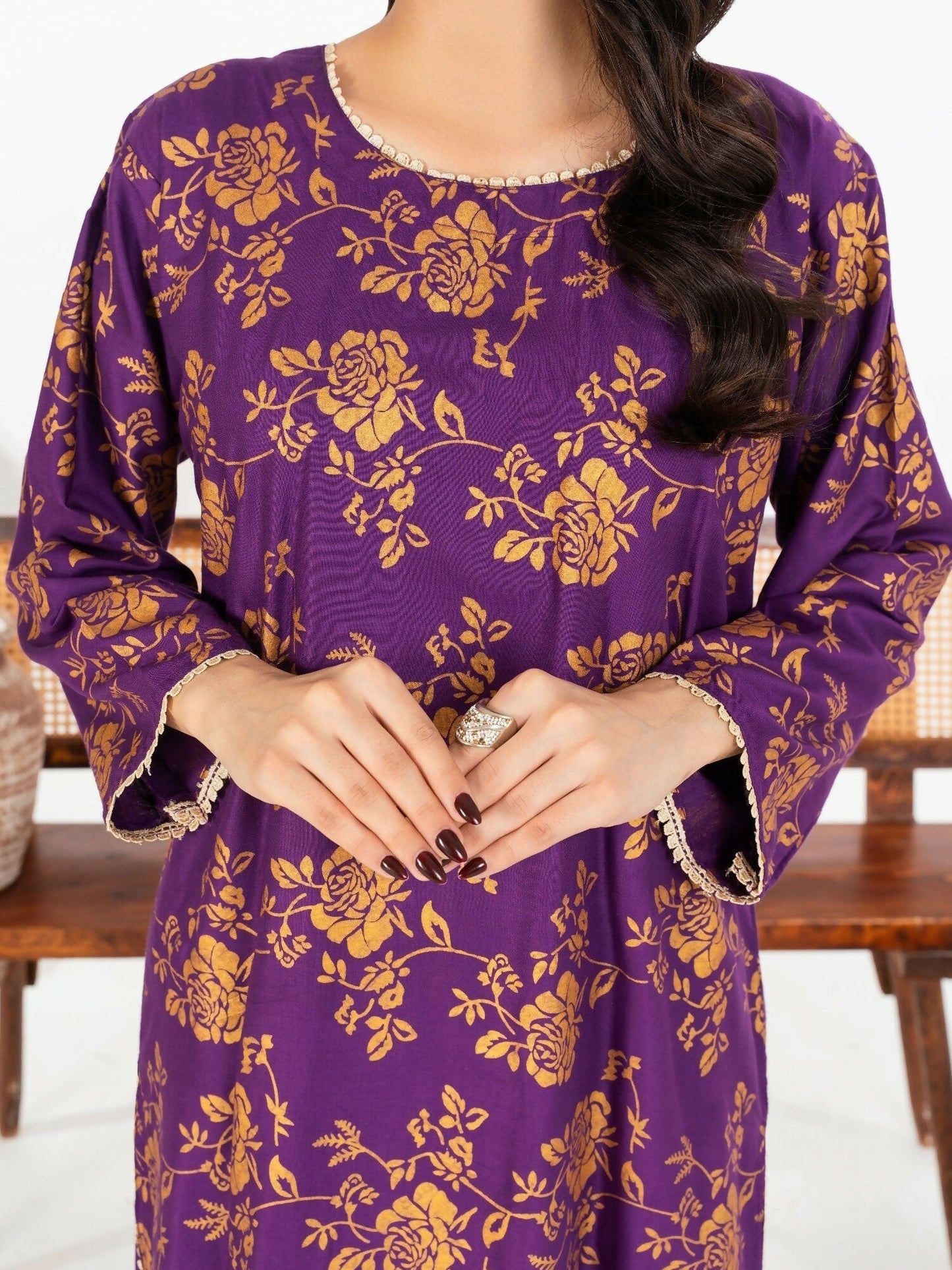 Stylish Collection Enchant Pret Linen Printed Co-Ord Set-Rose Purple