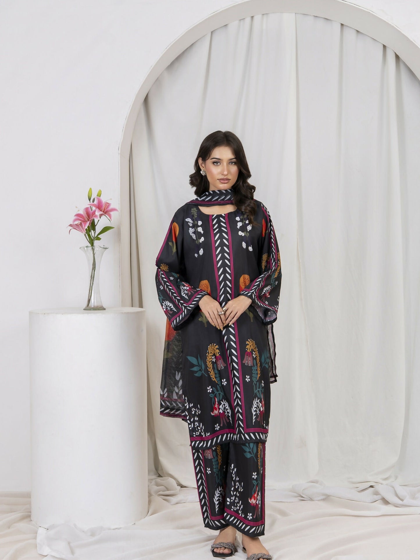 Stylish Collection Lawn Printed Stitched 3-Piece Suit-Rukhsar Black