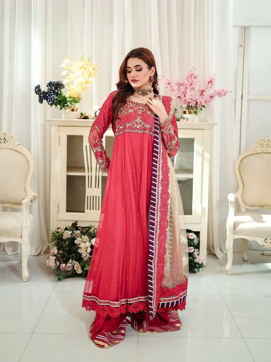 Farooq Hameed Studio Wedding Festive'25 Net Embroidered Stitched 3-Piece Suit-Seriya