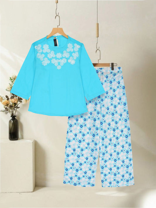 Velvour Girls Cotton Embroidered Co-Ord Set-VG162-C