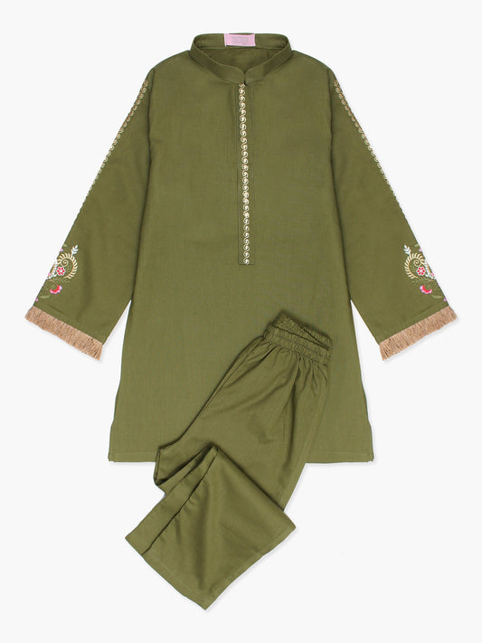 Velvour Girls Cotton Embroidered Stitched 2-Piece Suit-VG73-B