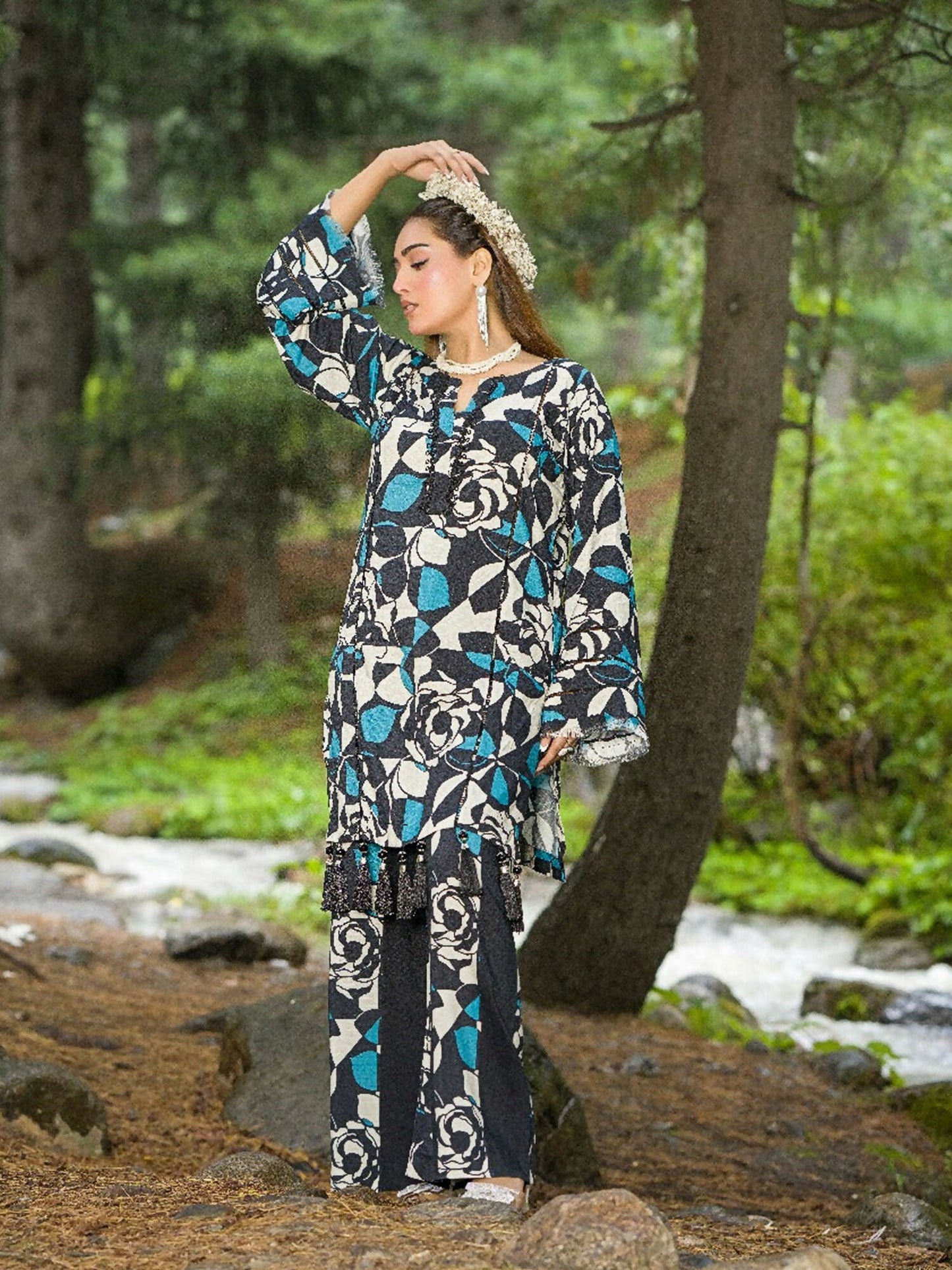 HU Studios Doriya Linen Printed Stitched 2-Piece Suit-Khwab-e-Naz