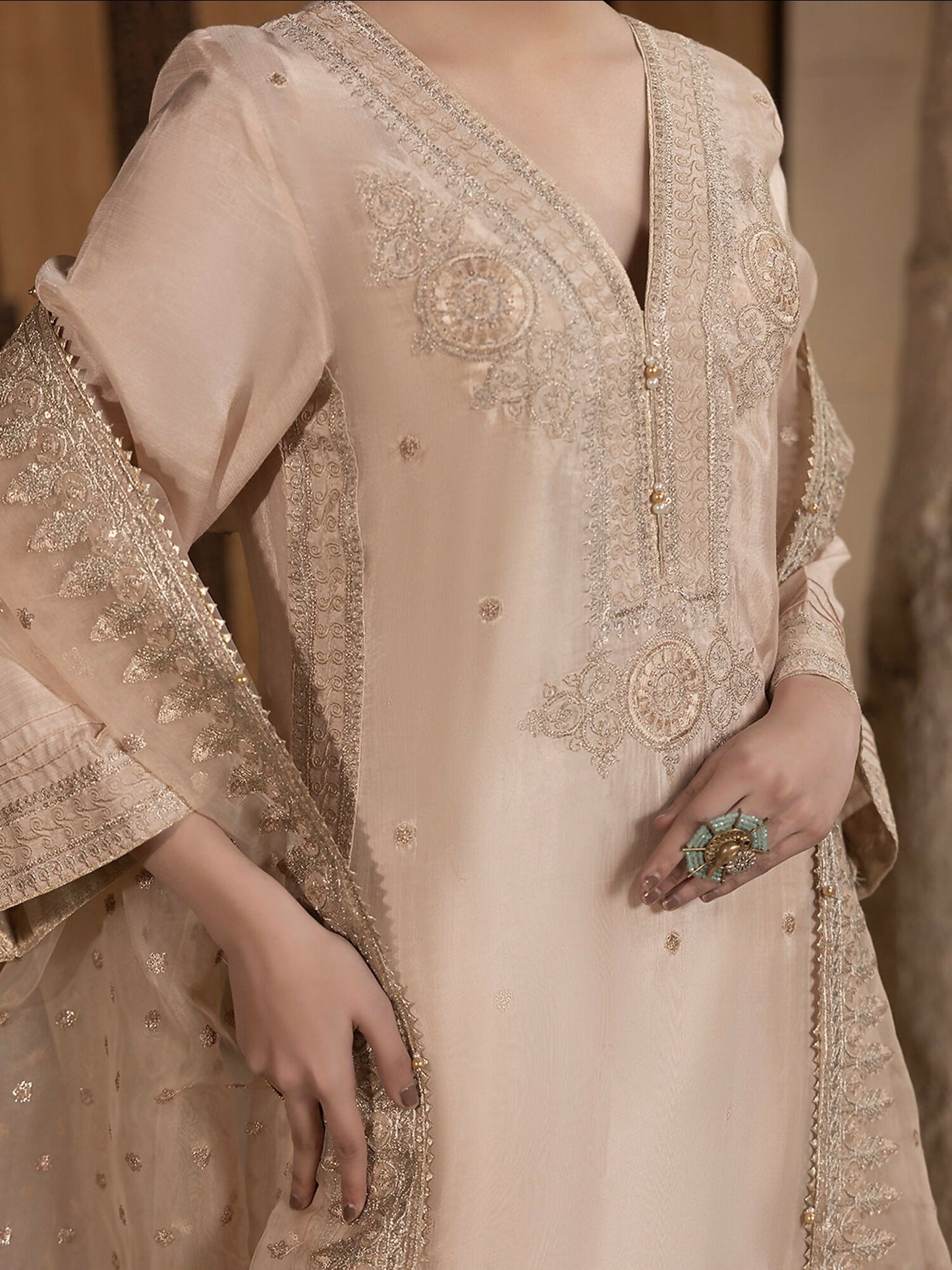 Hemstitch Raw Silk Embroidered Stitched 3-Piece Suit-Janan