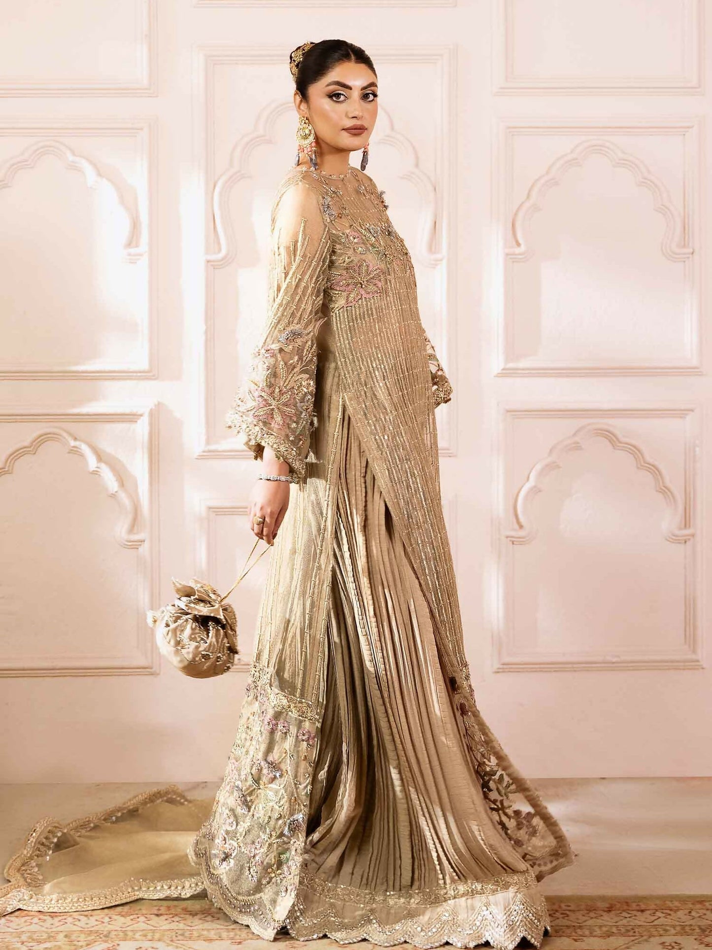 Shiza Hassan Shehnai Zari Net Embroidered Stitched 4-Piece Suit-Inza