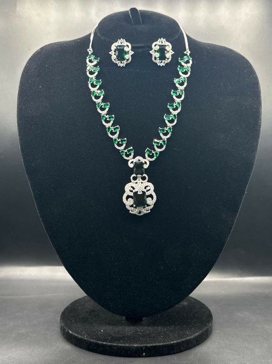 H&A Jewellery One Carat Silver Rhodium Plated American Diamond Set