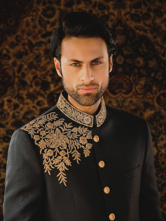 Gem Garments The Sartorial Edit Jacquard Embellished Prince Coat-Dilshad