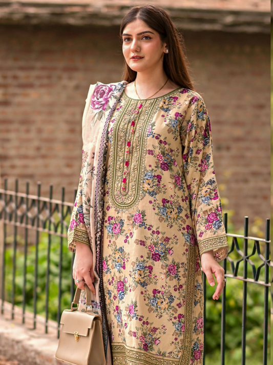 MH Cloth House Cotton Lawn Embroidered Stitched 3-Piece Suit-Hayaam