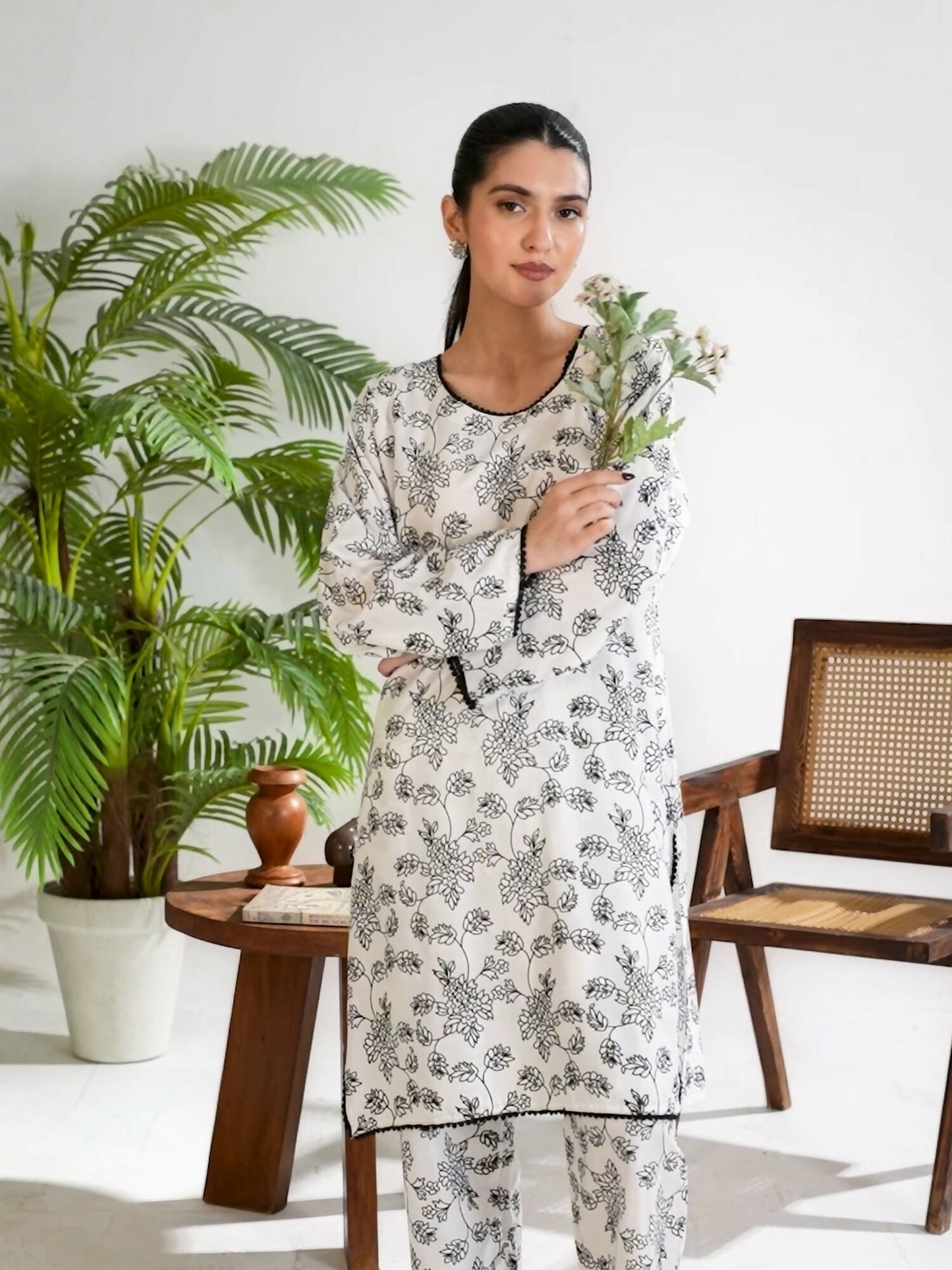 Stylish Collection Enchant Pret Linen Printed Co-Ord Set-Gulaab White