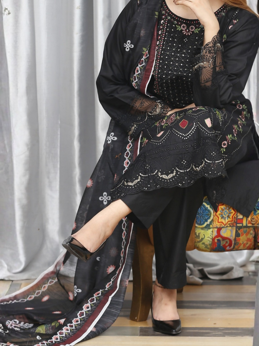 RB Pret & Couture Cotton Embroidered Stitched 3-Piece Suit-09