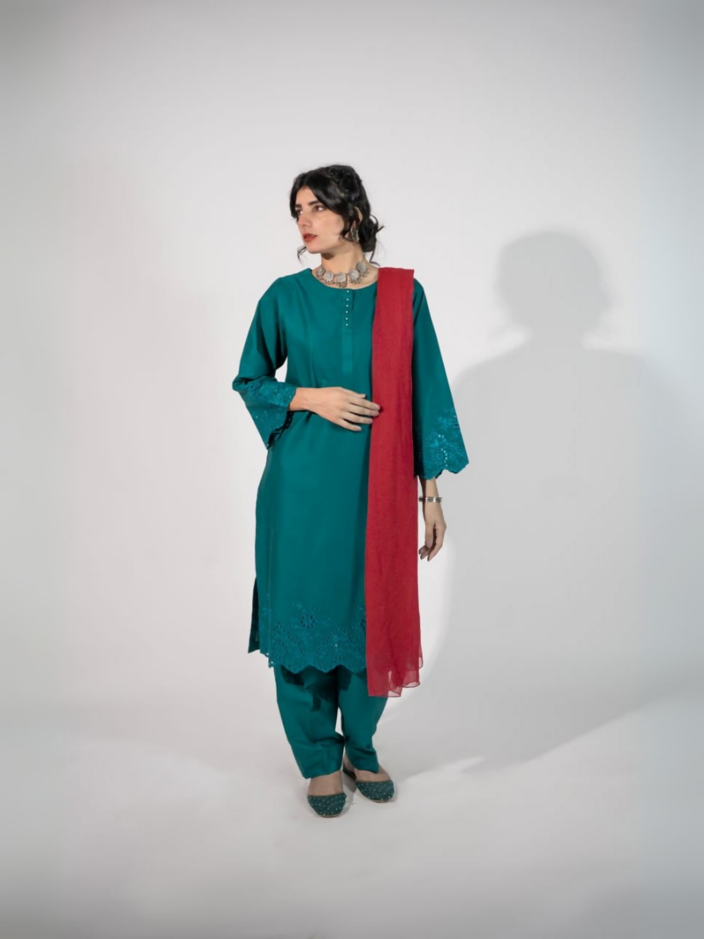 Trends Forever Karam Collection zinc lawn stitched 2-piece suit with embroidered shirt and embroidered trouser, styled for a chic and polished appearance.