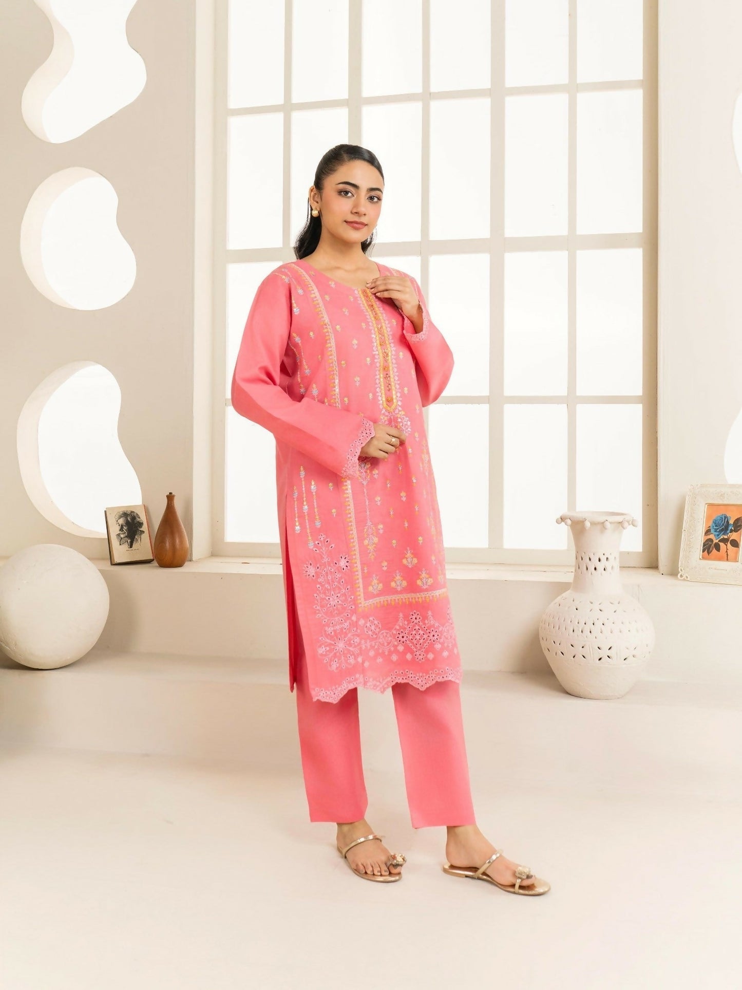 Stylish Collection Aaraish Cotton Embroidered Stitched 2-Piece Suit-Naaz Peach