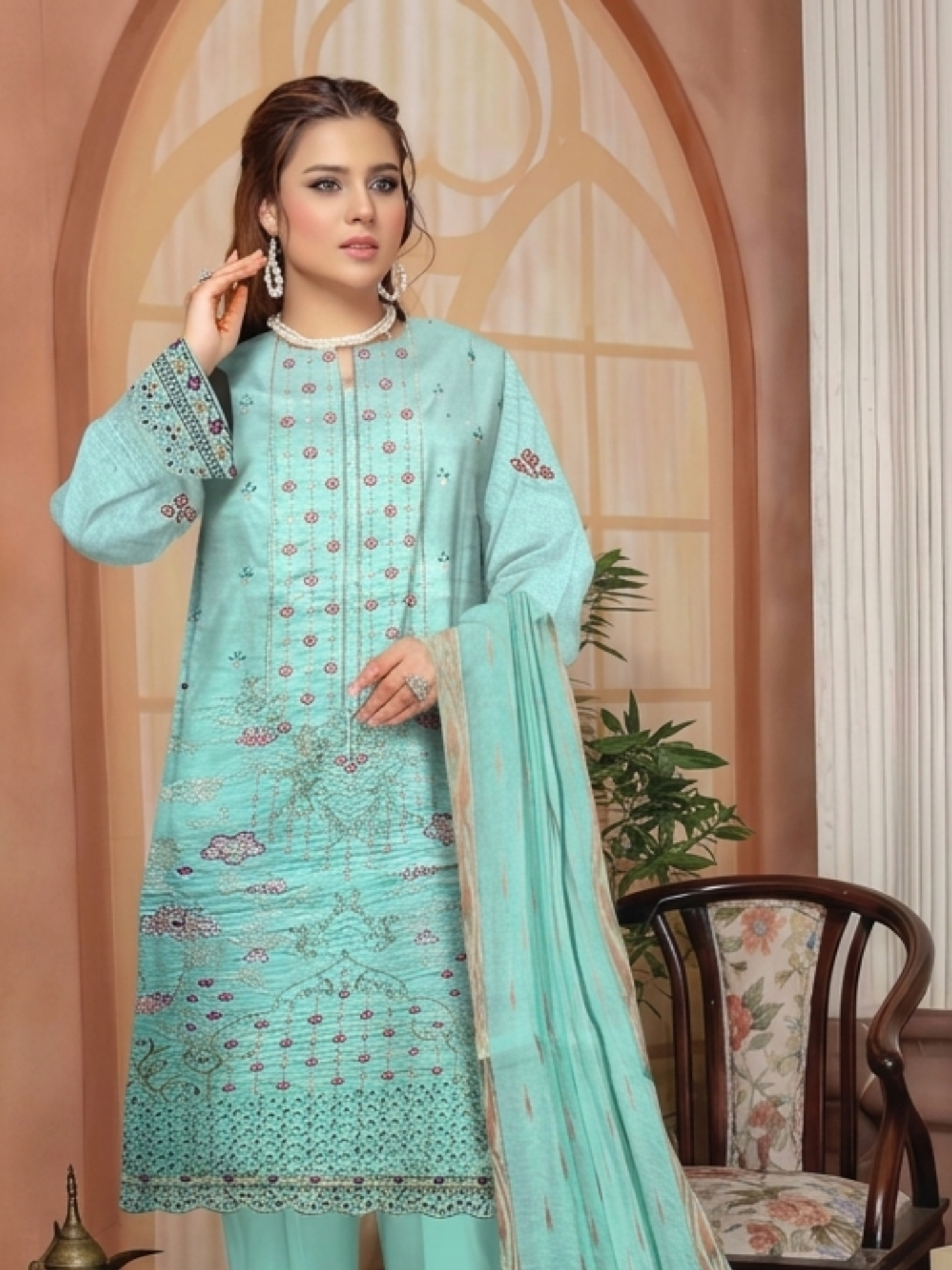 Bin Shaukat Lawn Embroidered Unstitched 3-Piece Suit-03