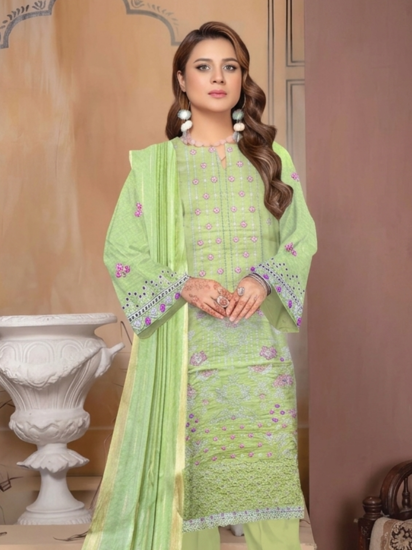 Bin Shaukat Lawn Embroidered Unstitched 3-Piece Suit-09