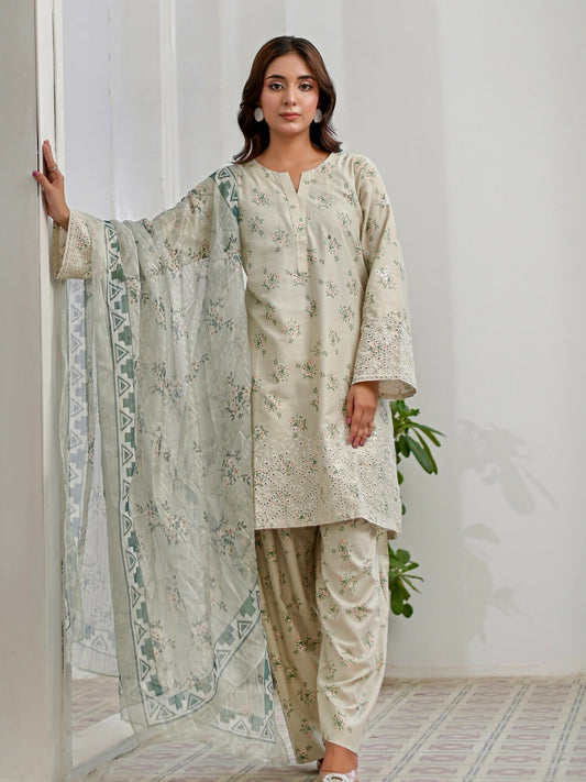 MAK Fashion Lawn Embroidered Stitched 3-Piece Suit-Pistachio Dust
