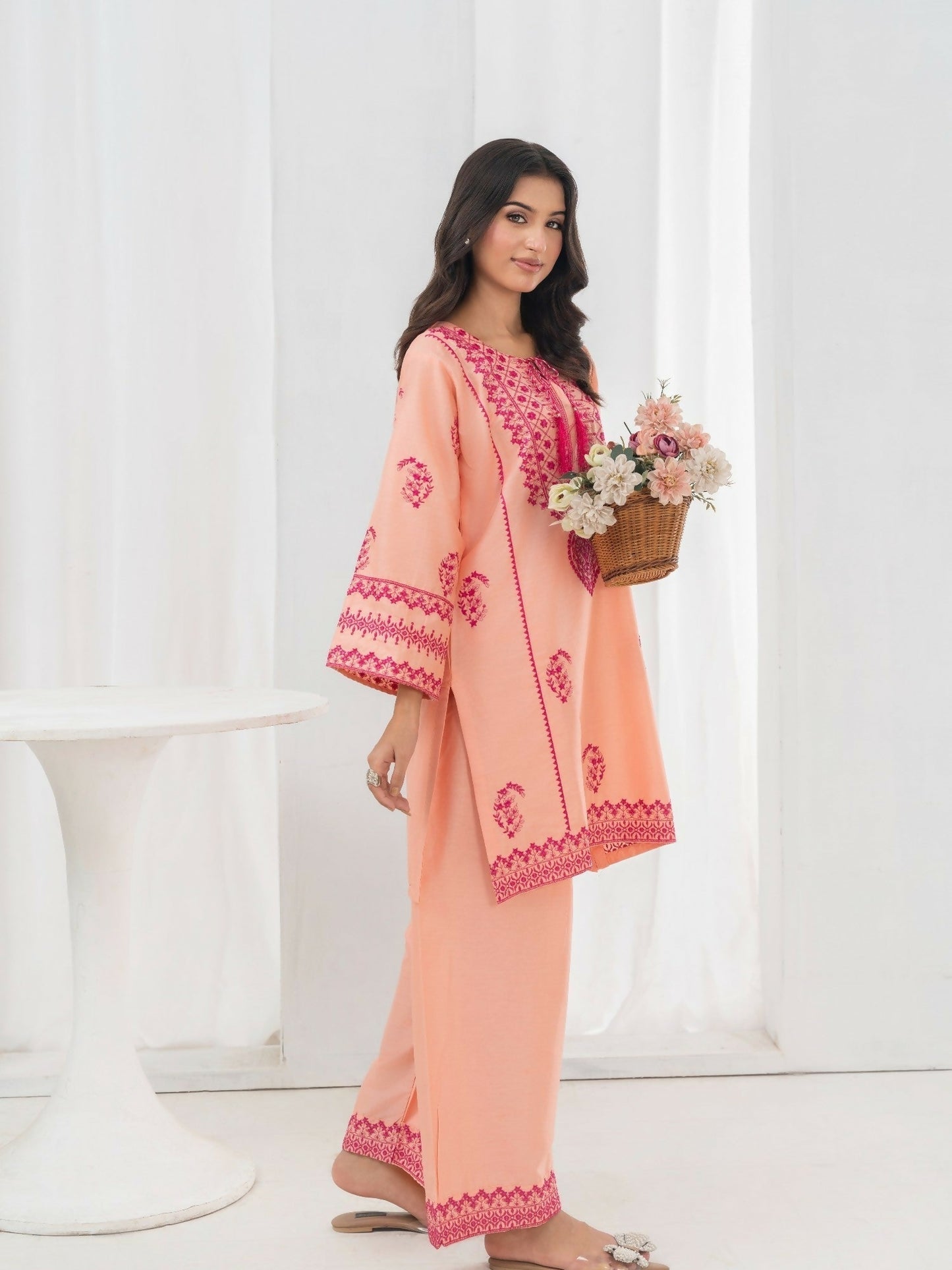Stylish Collection Allure Cotton Embroidered Stitched 2-Piece Suit-Jugnu Peach