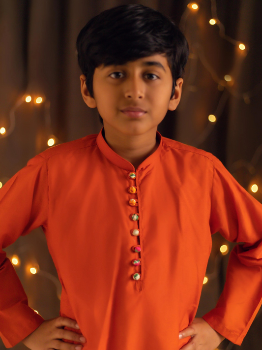 Kidoz Kloset Cotton Silk Kurta Pajama-Tangy Orange