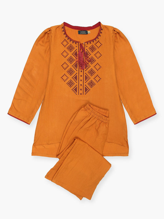 Velvour Girls Cotton Embroidered Stitched 2-Piece Suit-VG125-A