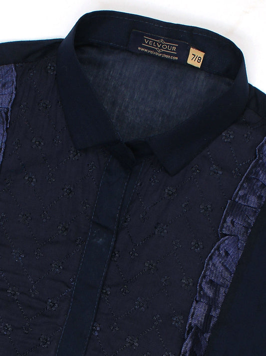 Velvour Girls Cotton Embroidered Co-Ord Set-VG150-D