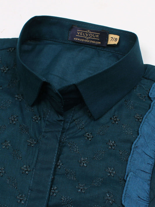 Velvour Girls Cotton Embroidered Co-Ord Set-VG150-C