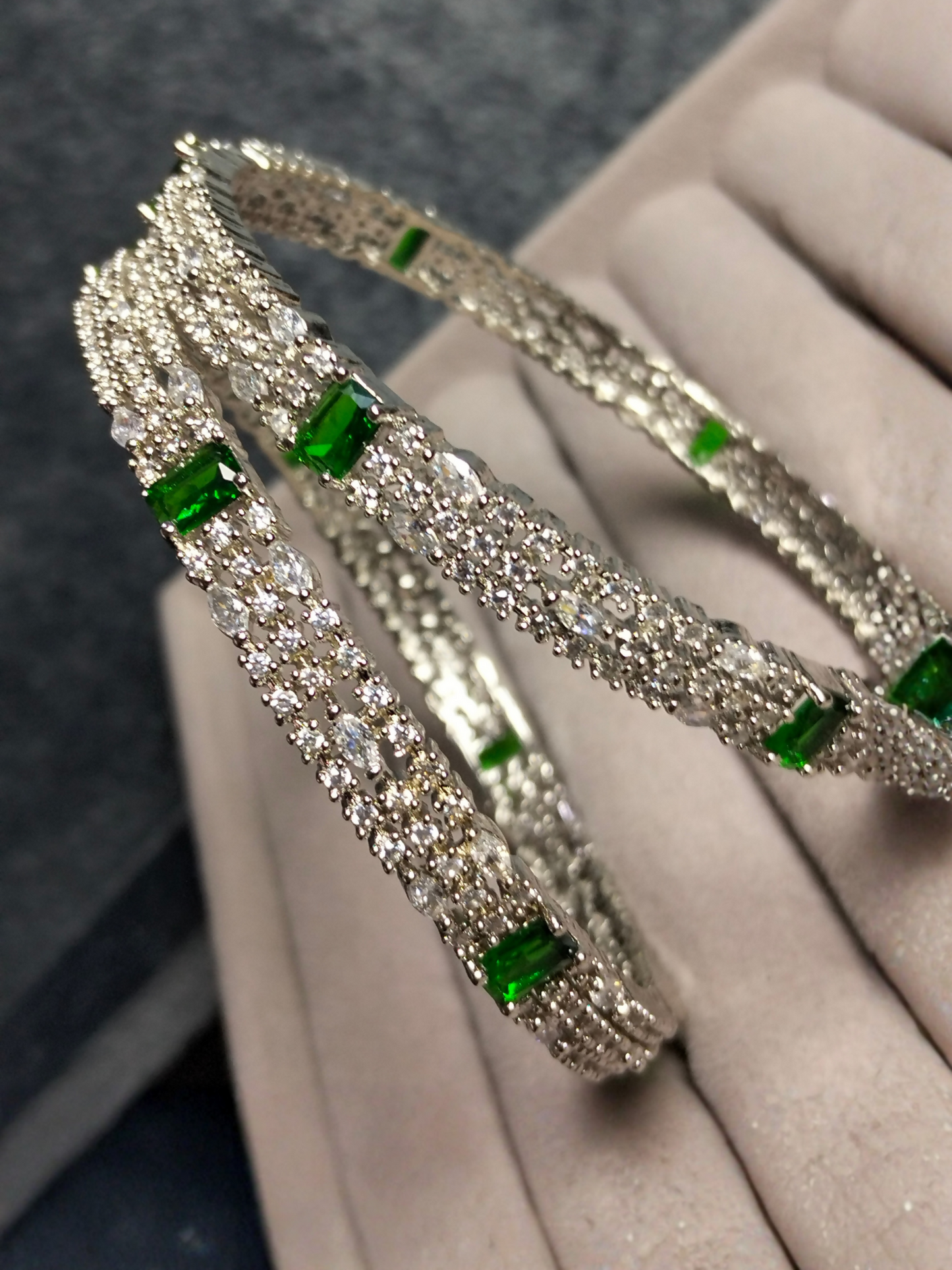 H&A Jewellery One Carat Silver Rhodium Plated Bangles with Semi-Precious Stones