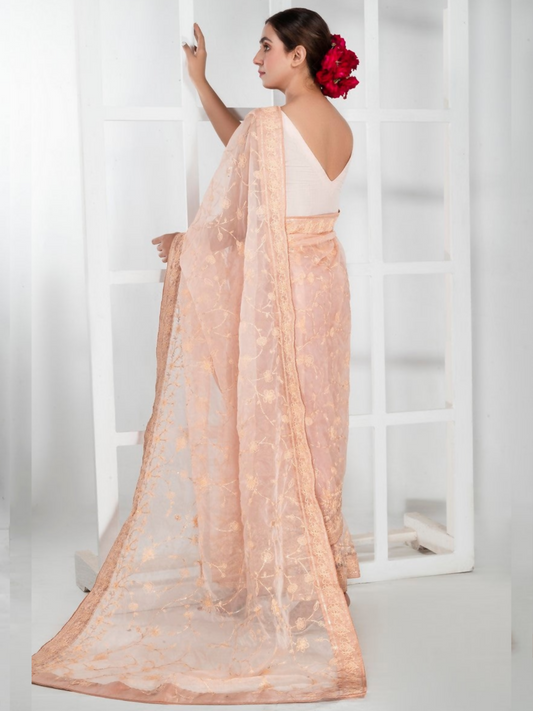 Imran Aftab Lux Winter Wedding Organza Embroidered Unstitched Saree-IASC-31