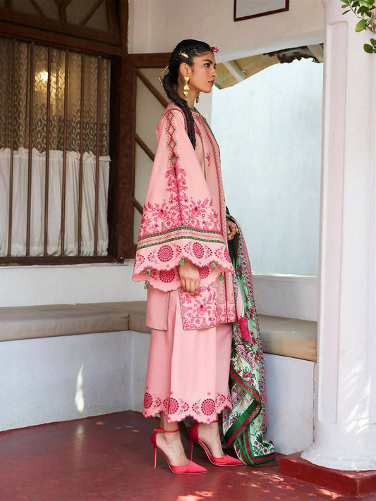 Jugnu by Hussain Rehar SS'25 Cotton Embroidered Unstitched 3-Piece Suit-Ravi