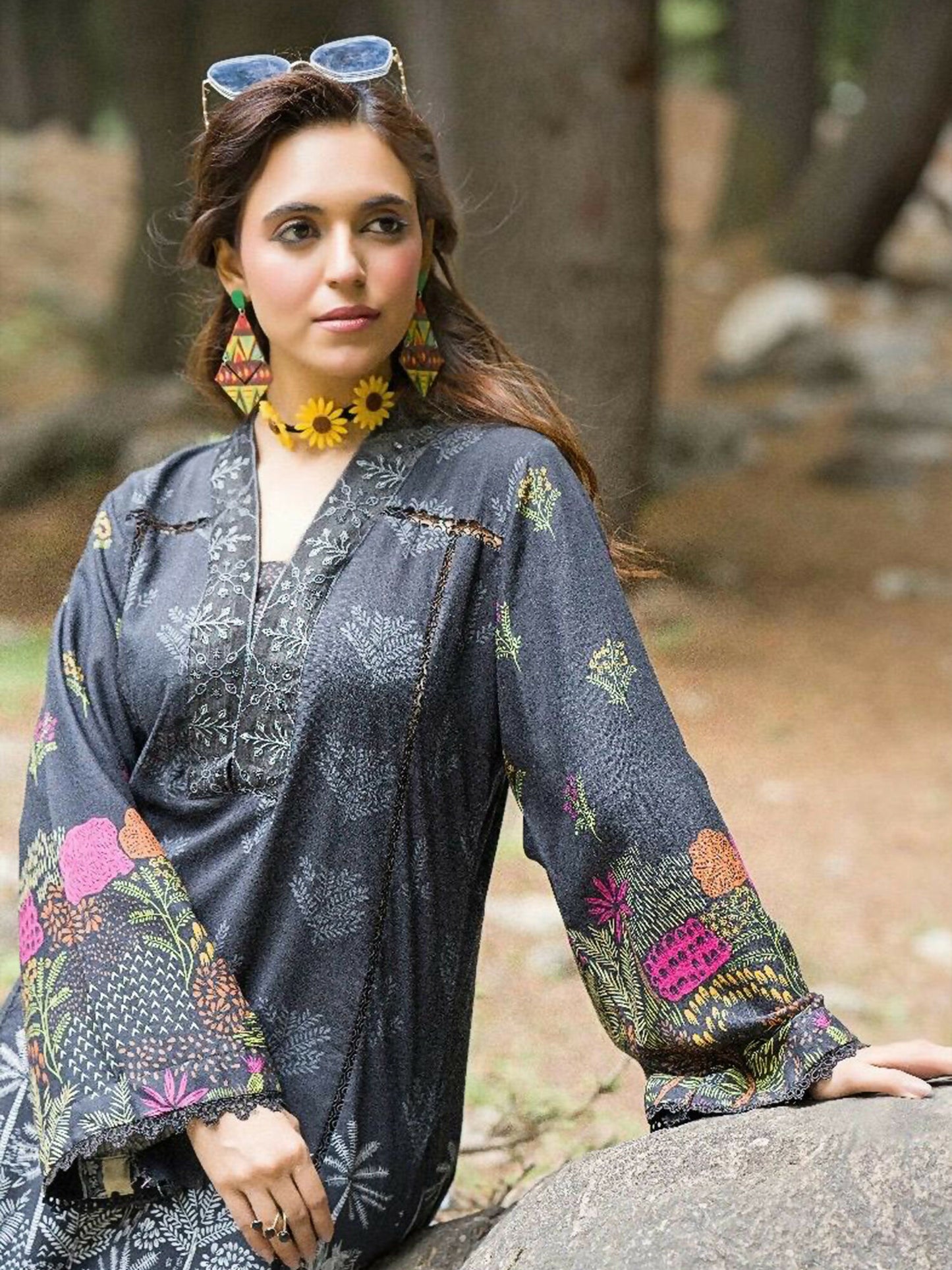 HU Studios Doriya Linen Printed Stitched 2-Piece Suit-Gulnaqsh