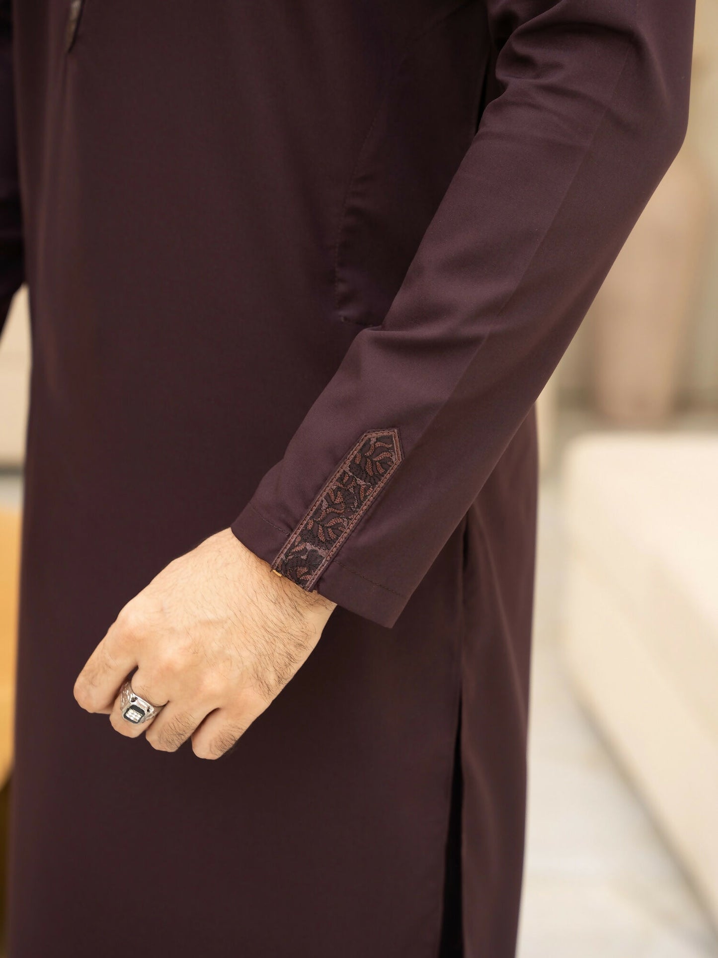 Fabrich Men Wash & Wear Embroidered Unstitched Shalwar Kameez-Maroon Oak