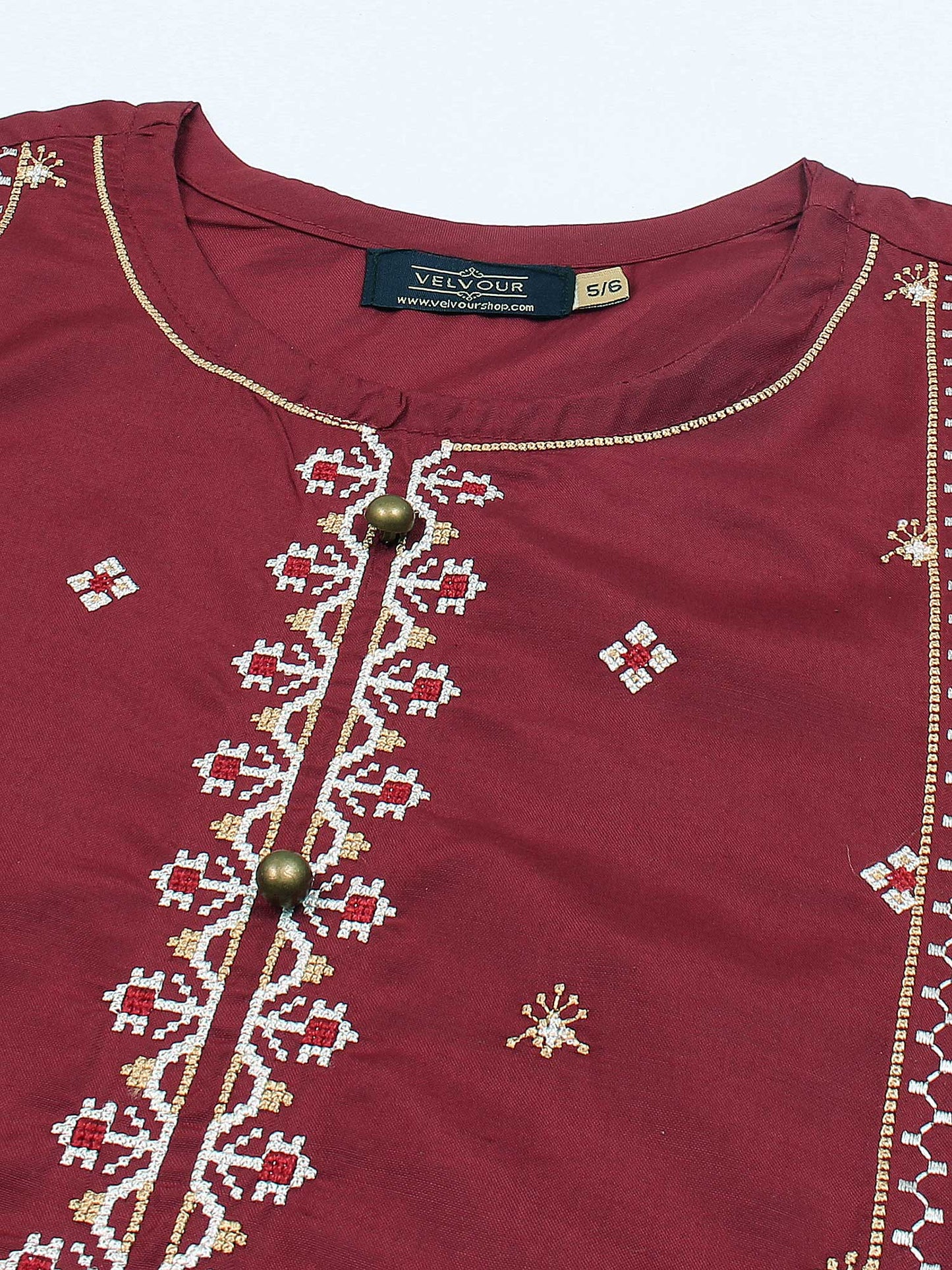 Velvour Girls Viscose Embroidered Stitched 2-Piece Suit-VG87-C