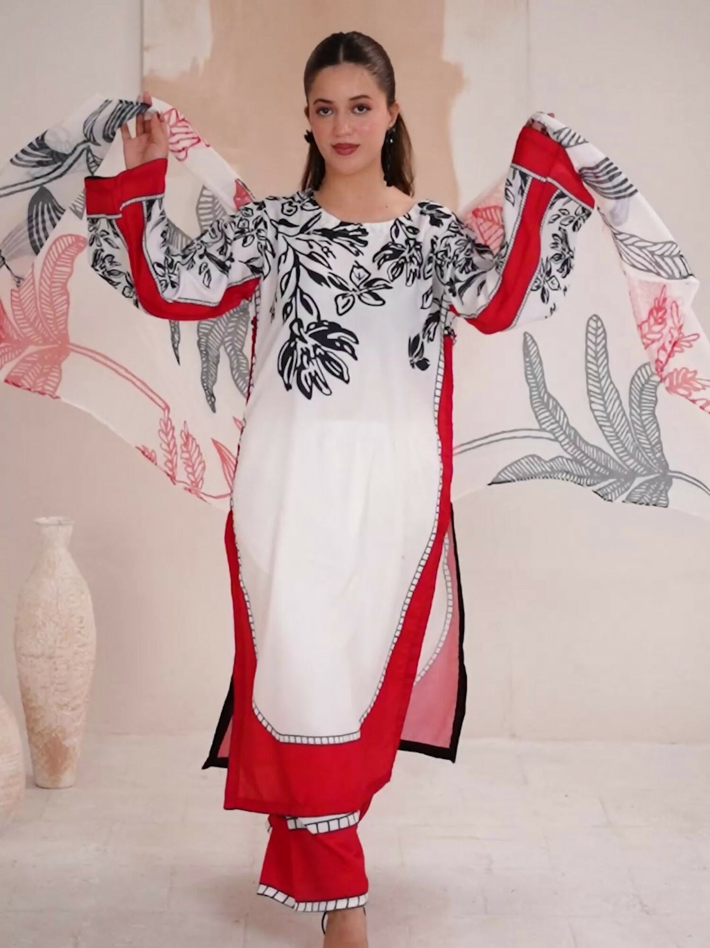 Stylish Collection Luxe Edit Poly Grip Silk Printed Stitched 3-Piece Suit-Roomi