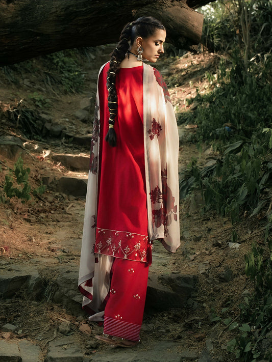 Hemstitch Lawn Embroidered Stitched 3-Piece Suit-Midnight Rose