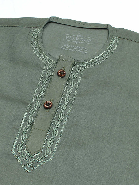 Velvour Boys Cotton Embroidered Stitched Kurta Pajama-VK011