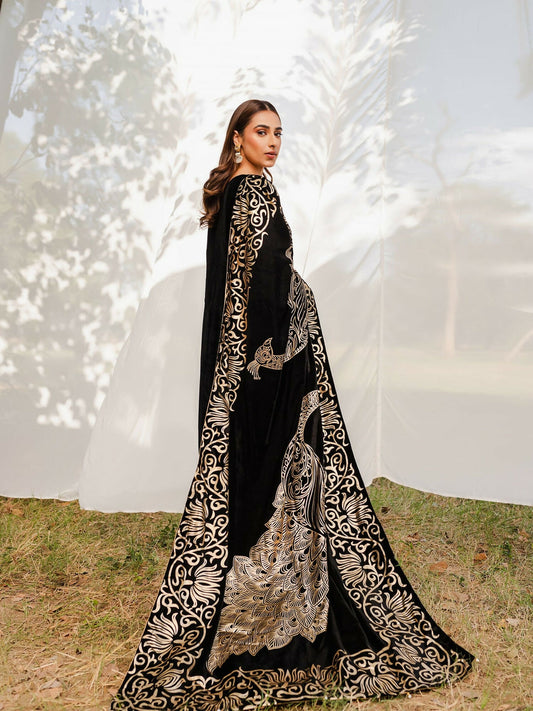 Panache Apparel Velvet Edit Micro Velvet 9000 Embroidered Stitched 3-Piece Suit-Raqs