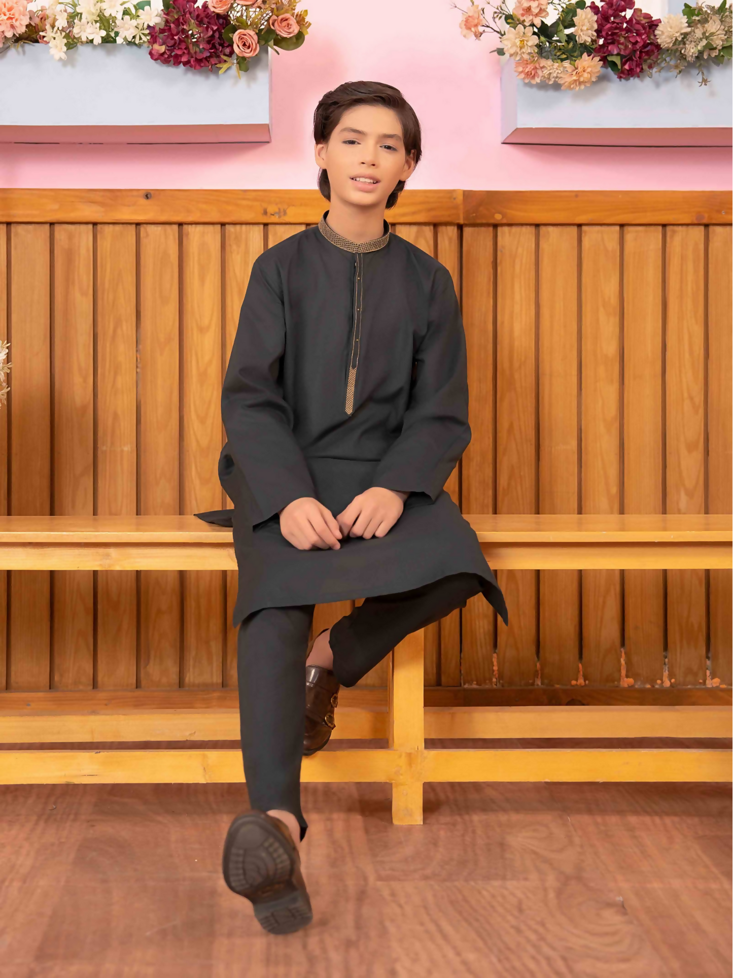 Velvour Boys Cotton Embroidered Stitched Kurta Trouser Suit-VB171-B