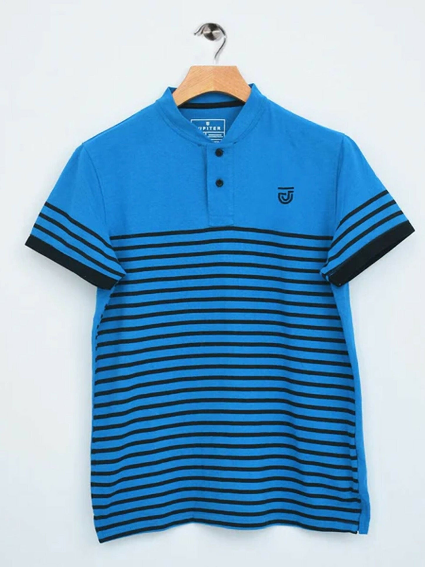 Jupiter Horizontal Stripes Henley Neck Tee-13613
