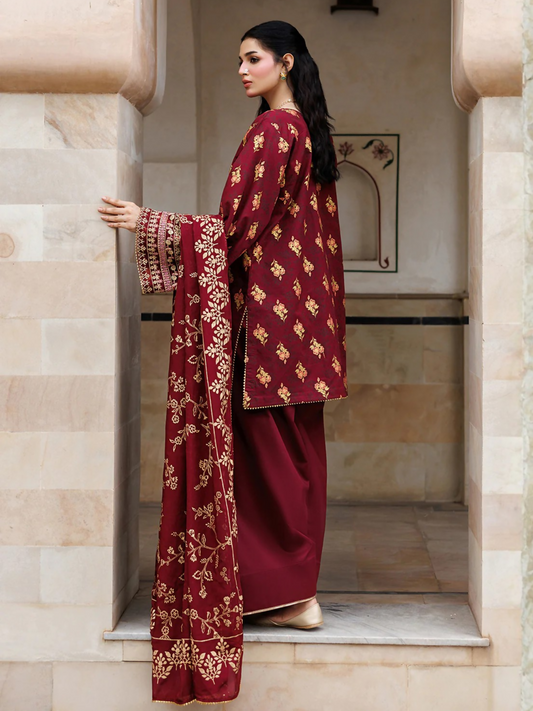 Maroon Panache Apparel Noor Mahal Cotton Printed Stitched Suit-Sarmastaan