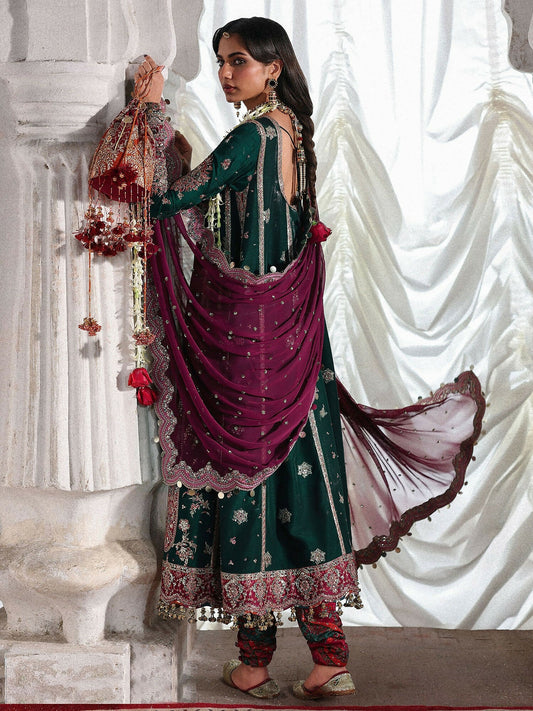 Hussain Rehar Festive Unstitched'26 Korean Raw Silk Embroidered 3-Piece Suit-Morni