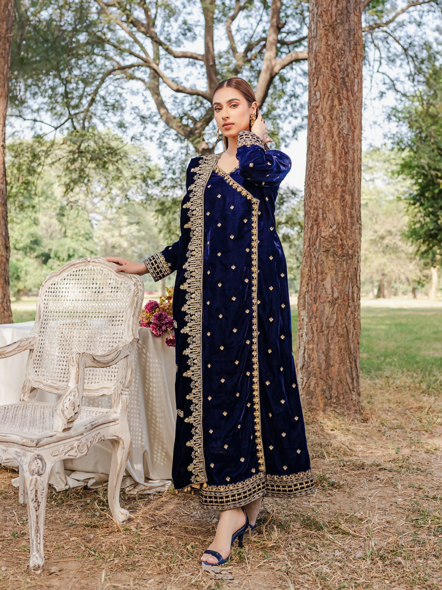 Panache Apparel Velvet Edit Micro Velvet 9000 Embroidered Stitched 3-Piece Suit-Lamisa