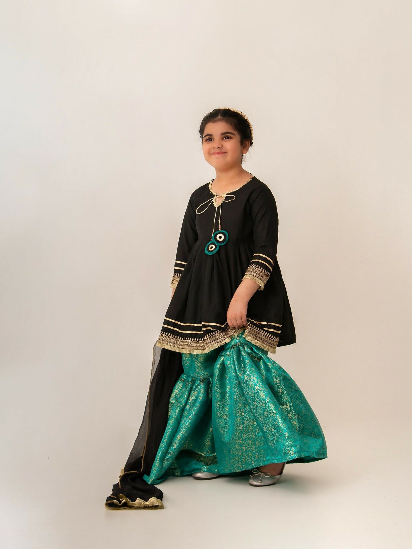 Kidoz Kloset Cotton Silk Embroidered Stitched 3-Piece Suit-Choco Sprinkles