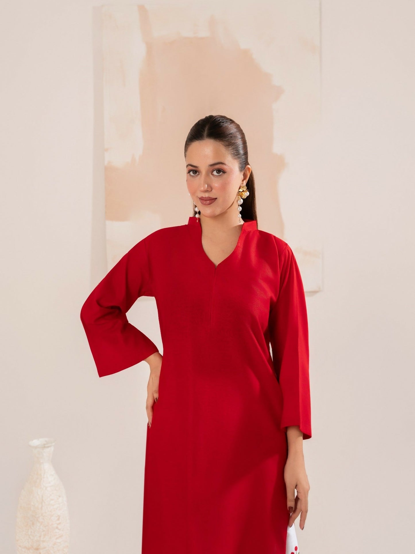 Stylish Collection Luxe Edit Cotton Embroidered Stitched 2-Piece Suit-Cherry Red