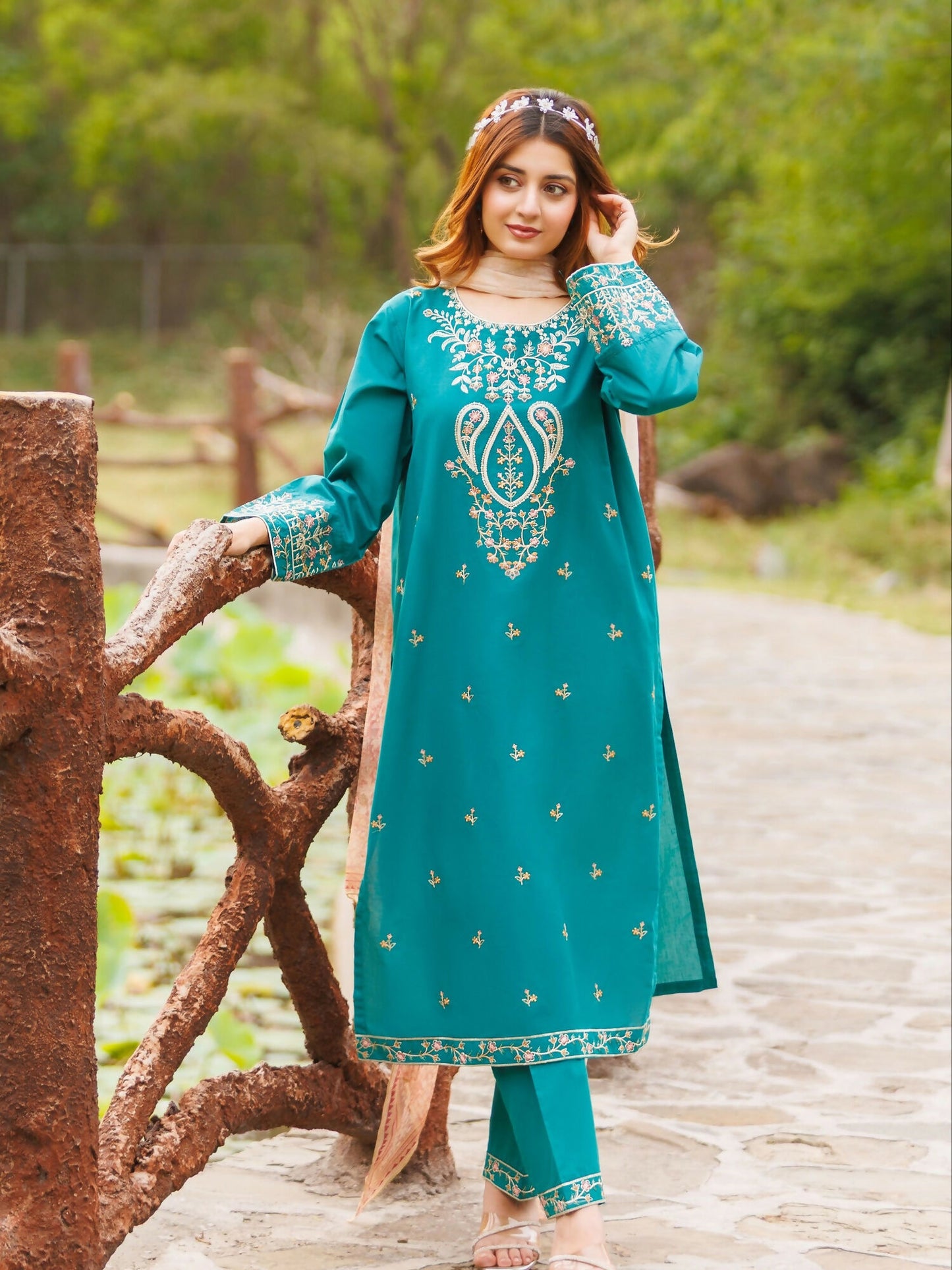 MAK Fashion Lawn Embroidered Stitched 3-Piece Suit-Saffron