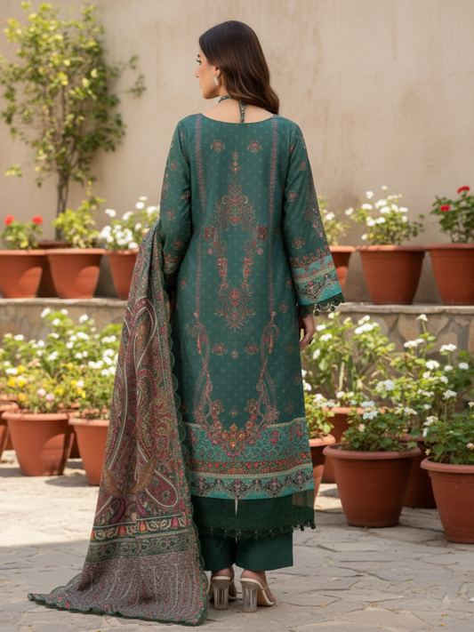 Mausummery Khaddar Printed Unstitched 3-Piece Suit-Clover