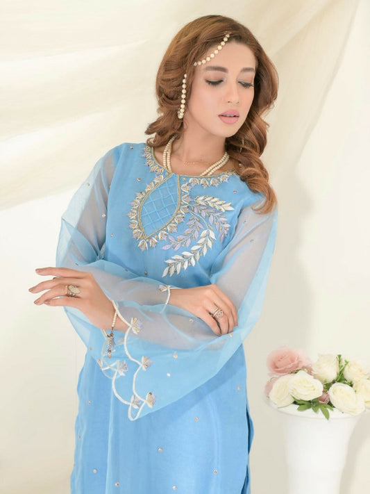 Ruby's Couture Gul-Bahar Organza Embroidered Stitched 3-Piece Suit-Noor Mahal