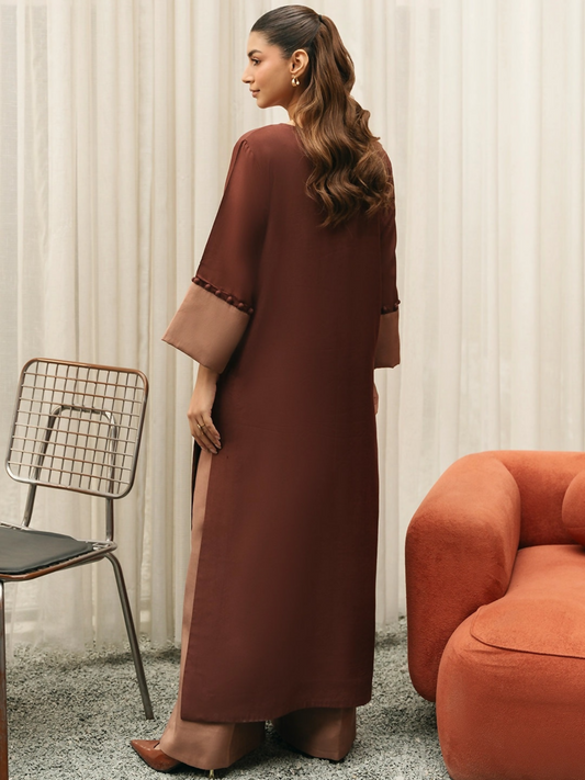 Mannat Clothing Suave Edit Raw Silk Co-Ord Set-Espresso