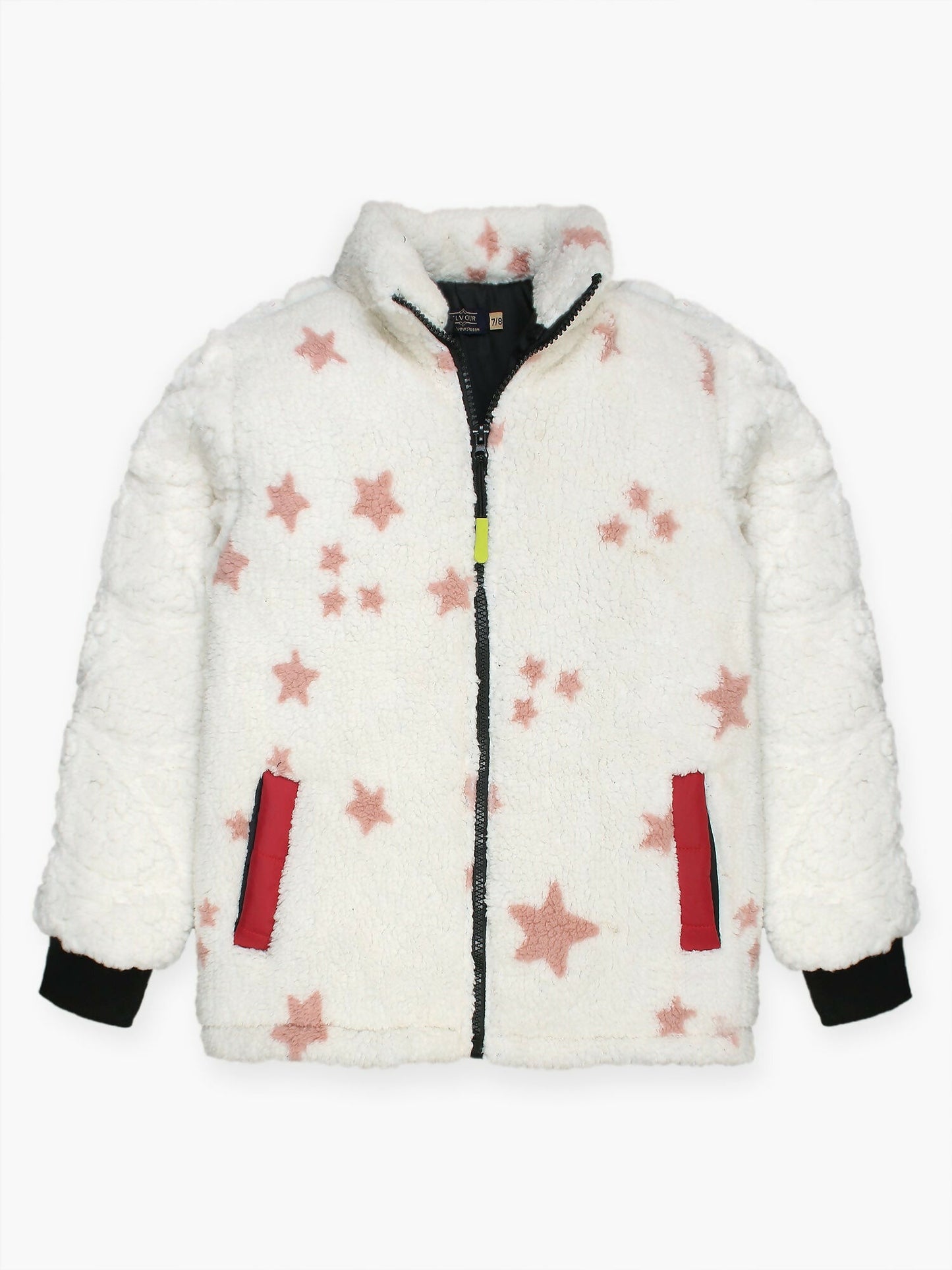 White and Red Velvour Printed Puffer Jacket-VJ44-C
