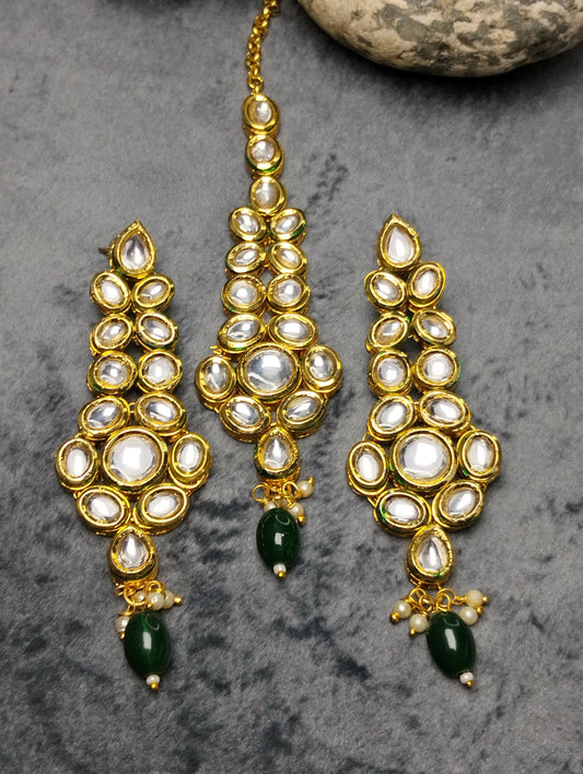 H&A Jewellery Indian Kundan Handmade Earrings and Mang Tikka Set